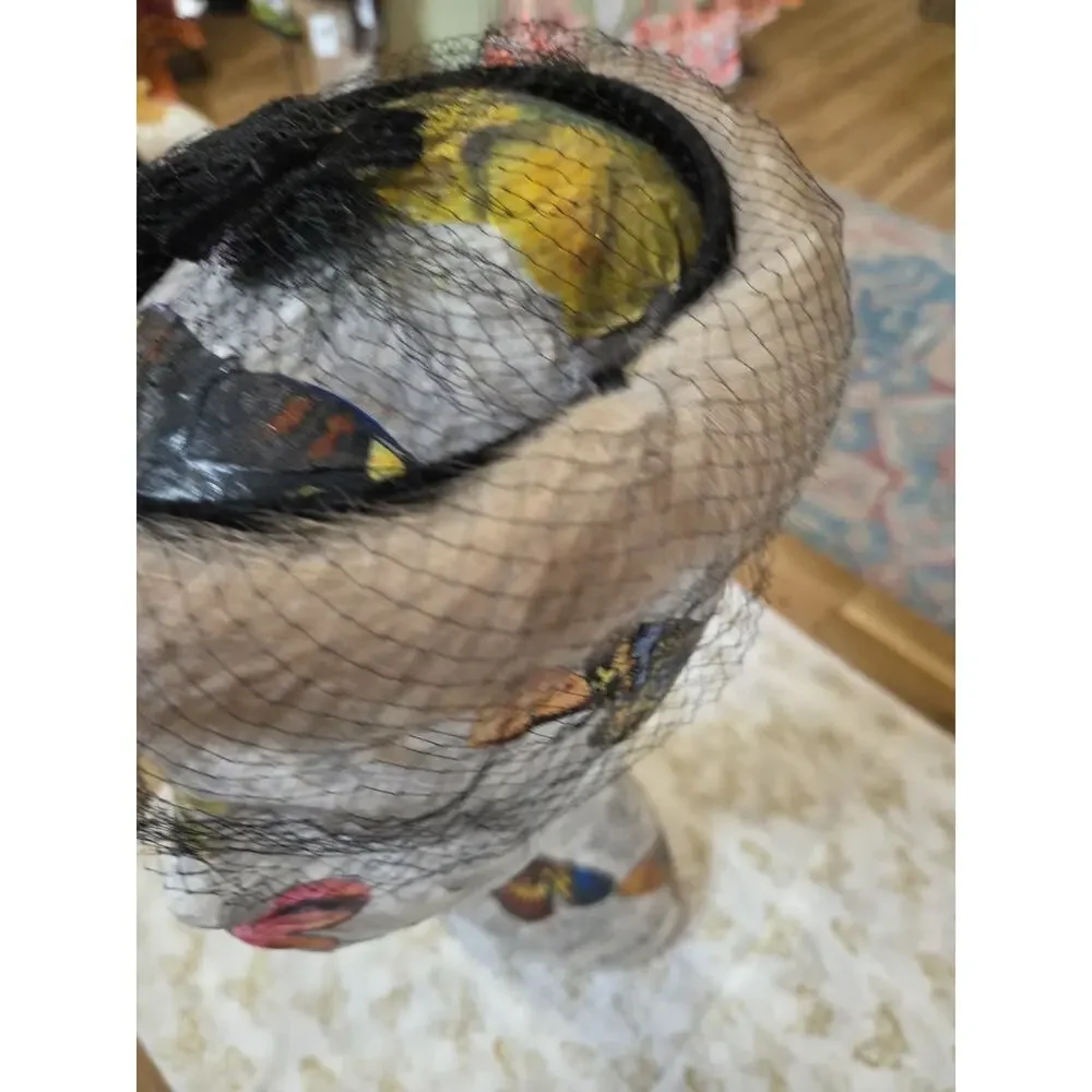 1950s Pill Box Mink Fur Hat With Lace / Veil Face Cover Dinner HAT